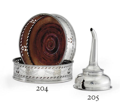 A GEORGE III SILVER WINE FUNNEL