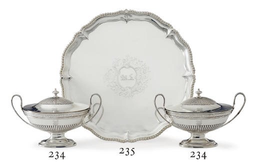 A PAIR OF GEORGE III SILVER COVERED SAUCE TUREENS