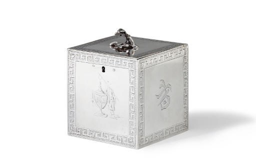 A GEORGE III SILVER TEA CADDY
