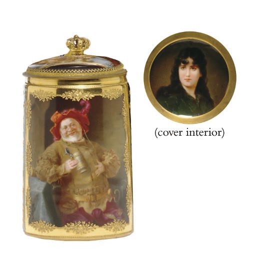 A VIENNA STYLE IRIDESCENT-GROUND TANKARD AND COVER, 'LANDSKNECHT'