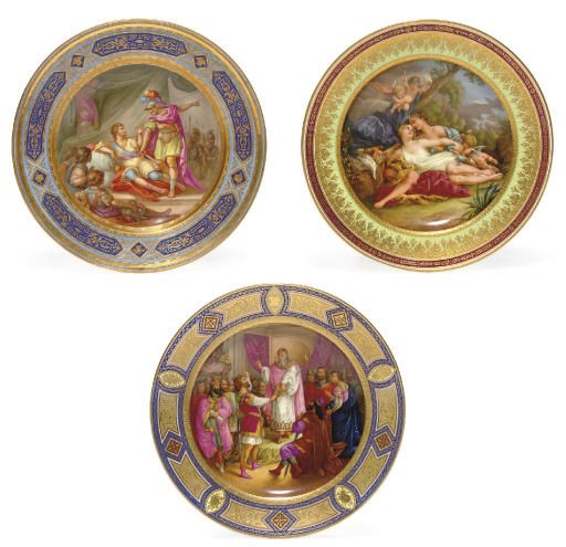 THREE VIENNA (OUTSIDE-DECORATED) POLYCHROME-GROUND CABINET PLATES