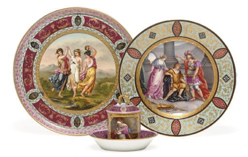A GROUP OF VIENNA STYLE POLYCHROME-GROUND WARES