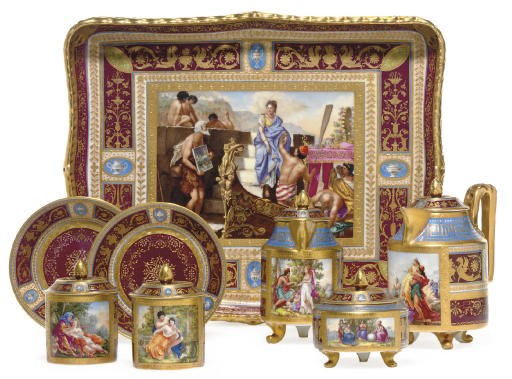 A VIENNA STYLE BLUE AND BURGUNDY GROUND TÊTE-À-TÊTE