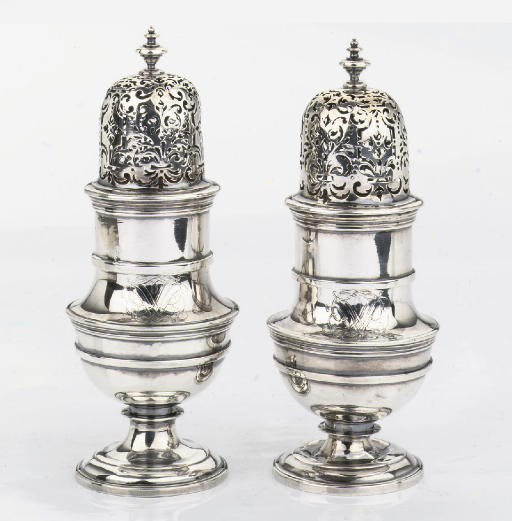 A pair of Dutch silver sugar casters