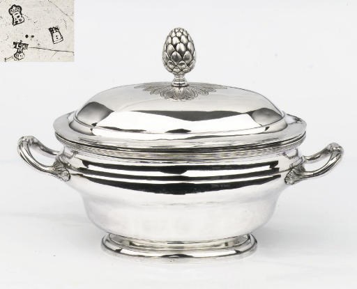 A French silver tureen, cover and liner