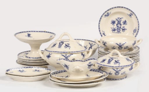 A Petrus Regout Maastricht creamware transfer-printed blue and white chinoiserie children's service