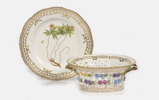 A Royal Copenhagen 'Flora Danica' basket and stand