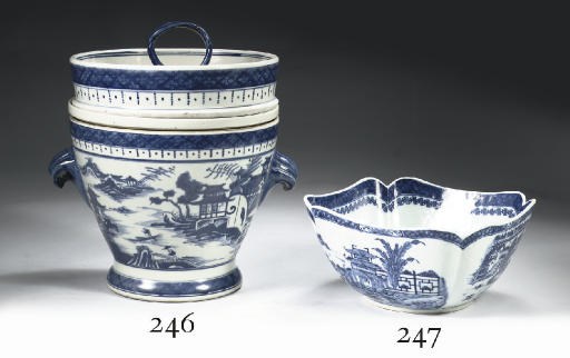 A Canton blue and white wine-cooler