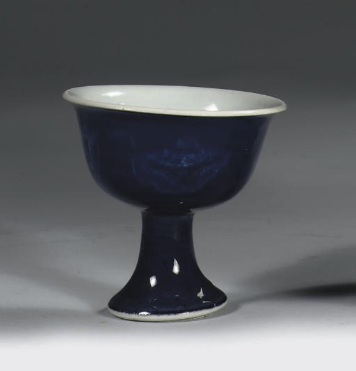 A blue-glazed stemcup