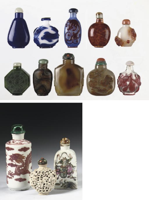 An assorted group of snuff bottles