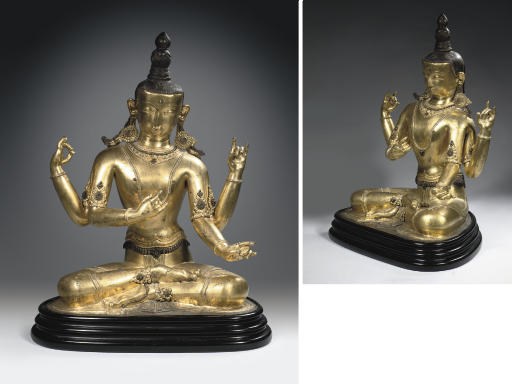 A Tibetan gilt-bronze embossed figure of a bodhisattva
