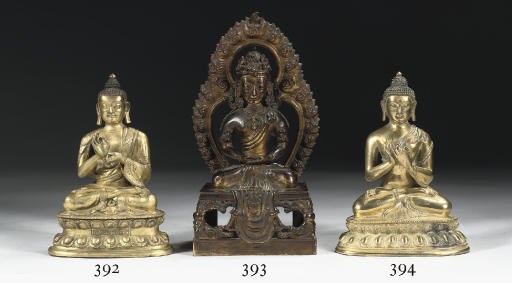 A Sino Tibetan bronze figure of Buddha Shakyamuni