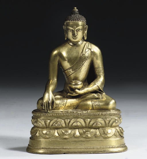 A Mongolian gilt-bronze figure of Buddha Shakyamuni