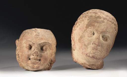 Two Indian, Kushana, sandstone heads