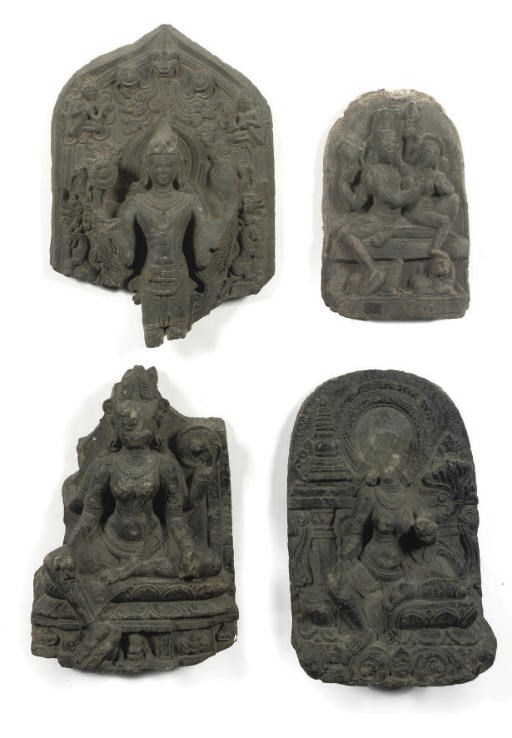 Four Northeast Indian, Pala period, phyllite stone steles