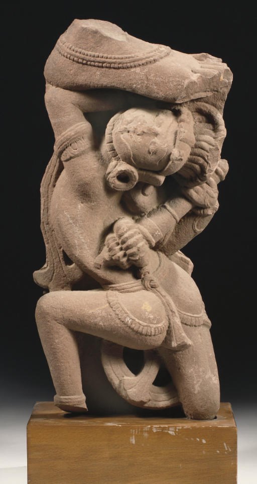 A Central Indian, Rajasthan, reddish sandstone male figure