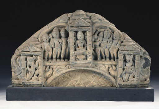 An Indian, Gujarat, greyish stone depicting the upper section of a stele