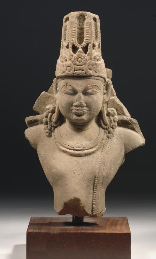 A Central Indian sandstone bust of probably Vishnu