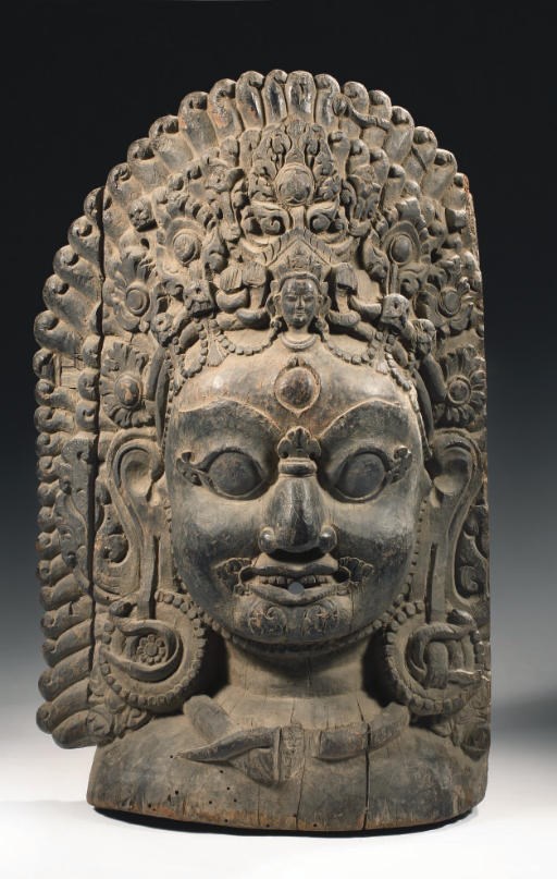 A Nepalese wood mask of Bhairava