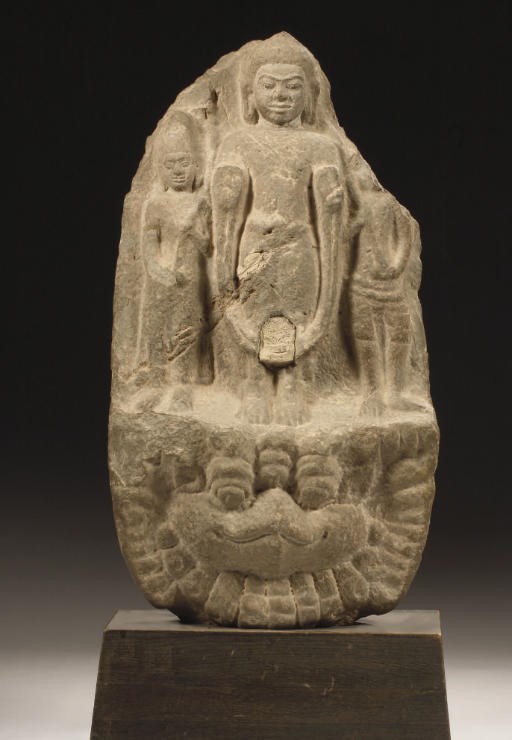 A Thai, Dvaravati period, stone relief of a Buddha Shakyamuni
