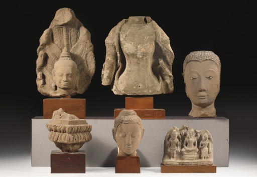 Six Southeast Asian sandstone fragments