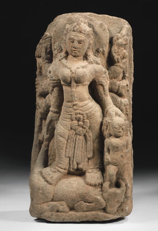 A Central Javanese volcanic stele depicting Durga