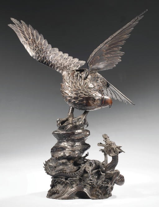 A Japanese bronze koro in shape of an eagle