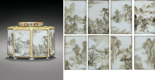A RARE FAMILLE ROSE AND GRISAILLE DECORATED OCTAGONAL WATERPOT