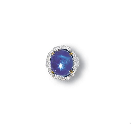 A STAR SAPPHIRE AND DIAMOND RING