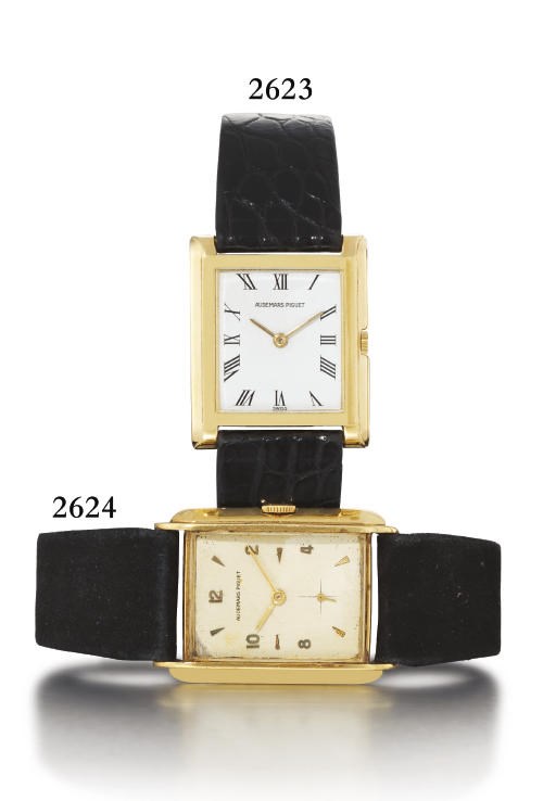 AUDEMARS PIGUET. A SLIM 18K GOLD RECTANGULAR WRISTWATCH