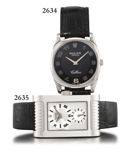 ROLEX. AN 18K WHITE GOLD RECTANGULAR WRISTWATCH