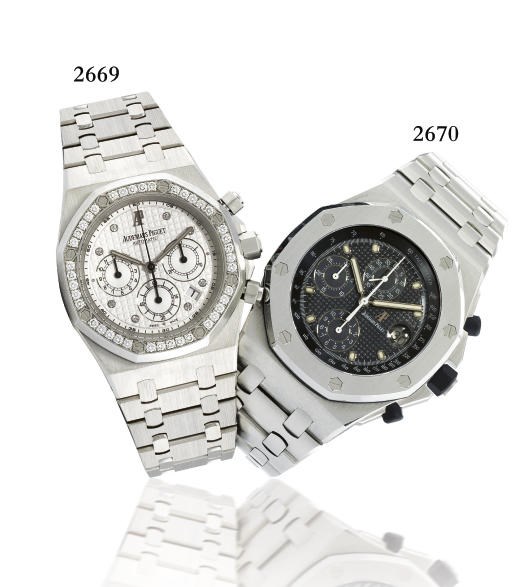 AUDEMARS PIGUET. A FINE AND LARGE LIMITED EDITION 18K WHITE GOLD AND DIAMOND-SET AUTOMATIC CHRONOGRAPH WRISTWATCH WITH BRACELET AND DATE