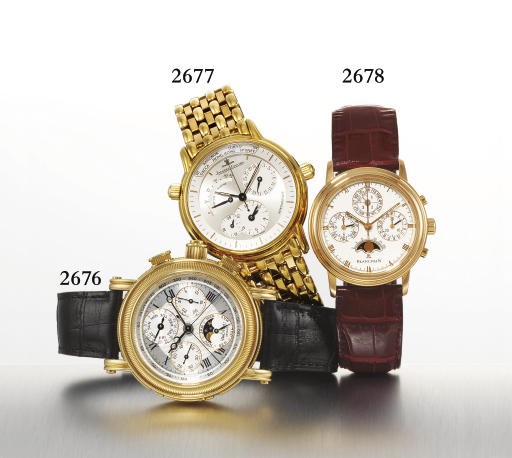 BLANCPAIN. AN 18K GOLD AUTOMATIC PERPETUAL CALENDAR CHRONOGRAPH WRISTWATCH WITH PHASES OF THE MOON