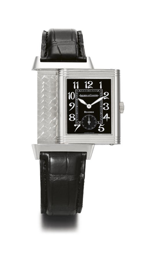 JAEGER-LECOULTRE. AN 18K WHITE GOLD RECTANGULAR REVERSIBLE WRISTWATCH