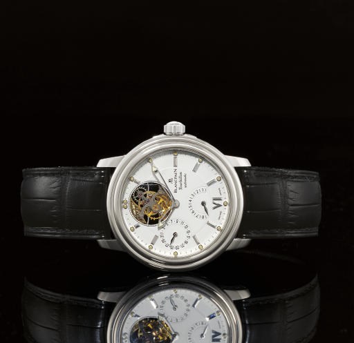 BLANCPAIN. A FINE LIMITED PRODUCTION 18K WHITE GOLD TOURBILLON AUTOMATIC WRISTWATCH WITH DATE AND 8-DAY POWER RESERVE