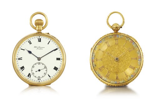 J. W. BENSON & WILLIAM MASSEY. A LOT OF TWO 18K GOLD OPENFACE LEVER POCKET WATCHES