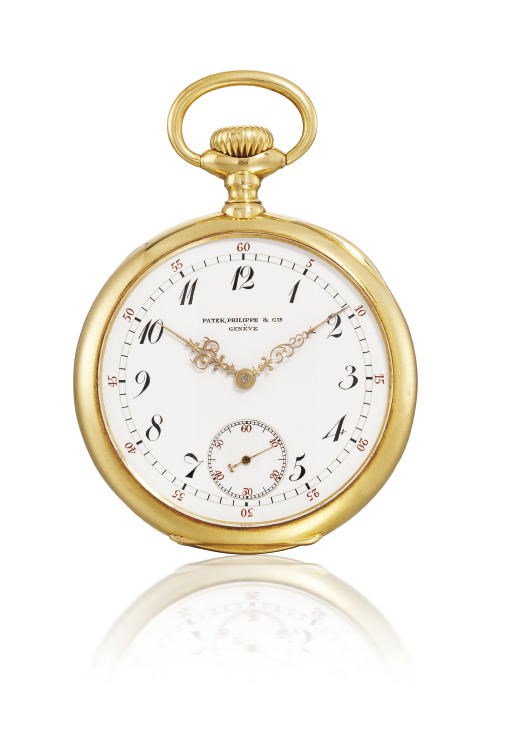PATEK PHILIPPE. A FINE 18K GOLD OPENFACE KEYLESS LEVER POCKET WATCH