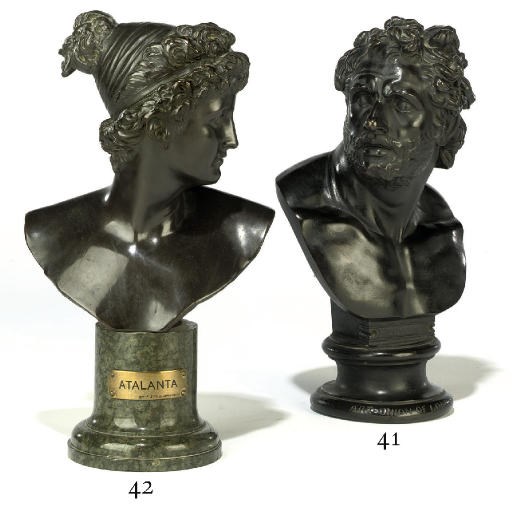 A VICTORIAN BRONZE BUST OF ATALANTA