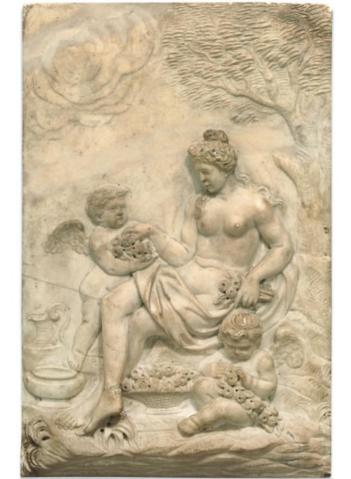 A WHITE MARBLE BAS-RELIEF TABLET