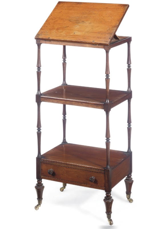 A REGENCY MAHOGANY THREE-TIER WHATNOT
