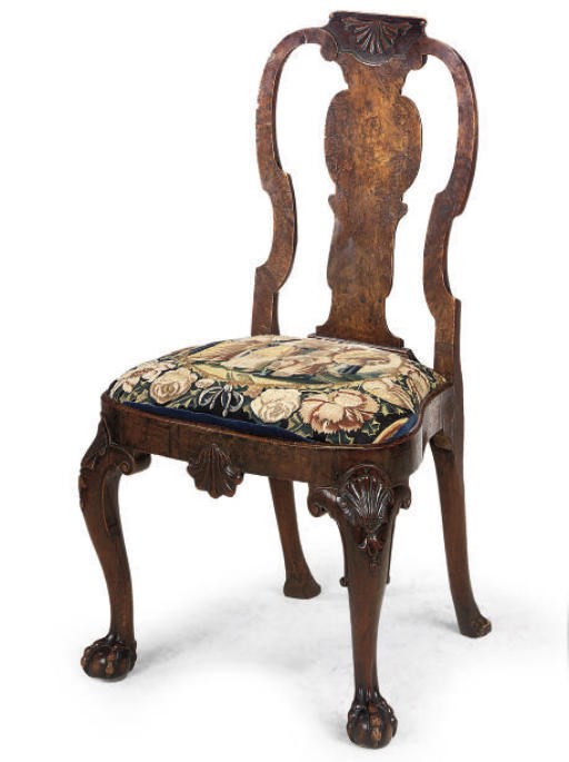 A GEORGE I BURR WALNUT SIDE CHAIR