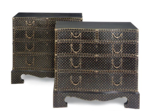 A PAIR OF PAINTED SERPENTINE CHESTS