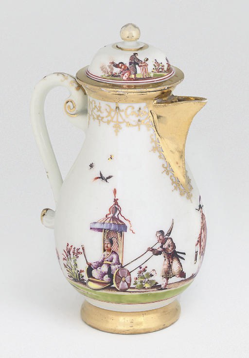 A MEISSEN CHINOISERIE BALUSTER COFFEE-POT AND COVER