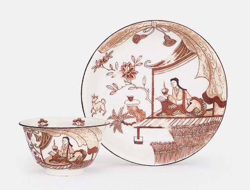 A BÖTTGER FLARED TEABOWL AND SAUCER