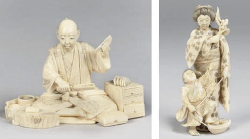 Two Japanese ivory okimono, signed, Meiji Period (1868-1912)