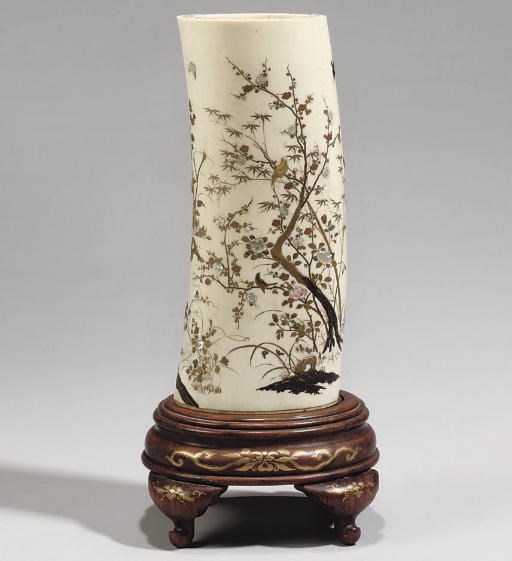 A Japanese ivory tusk vase, 19th Century