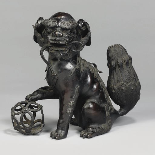 A Japanese bronze Buddhistic lion censer, 19th century