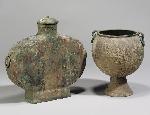 Two Chinese bronze vessels, Han Dynasty