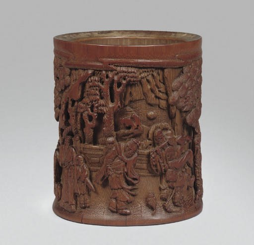 A Chinese bamboo brush pot