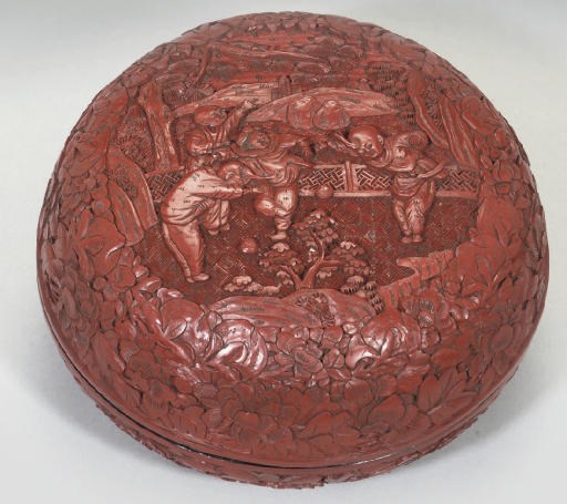 A Chinese Cinnabar lacquer circular box and cover, Jiaqing (1796-1820)